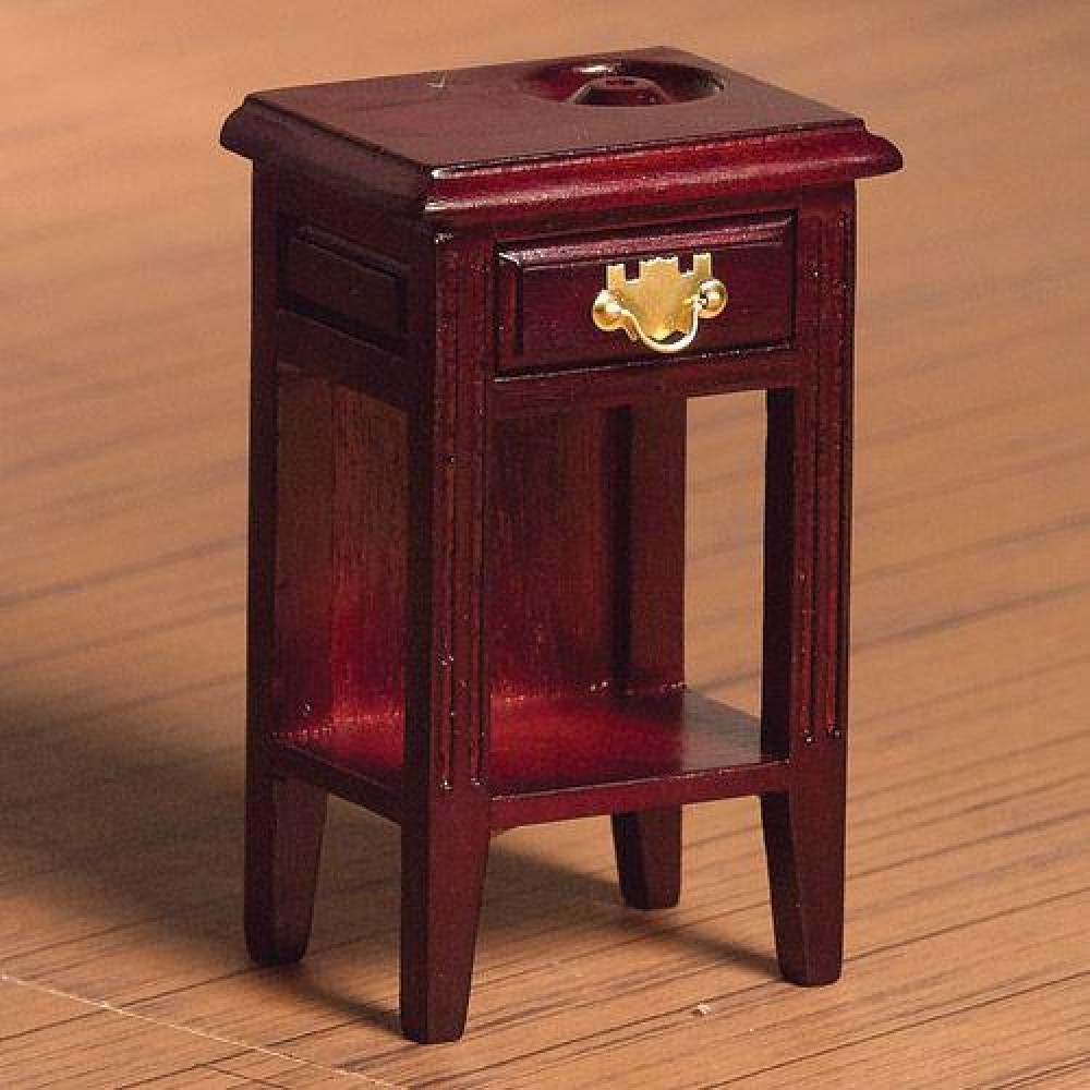 The Dolls House Emporium Bedside Table & Candle Holder Mahogany Finish