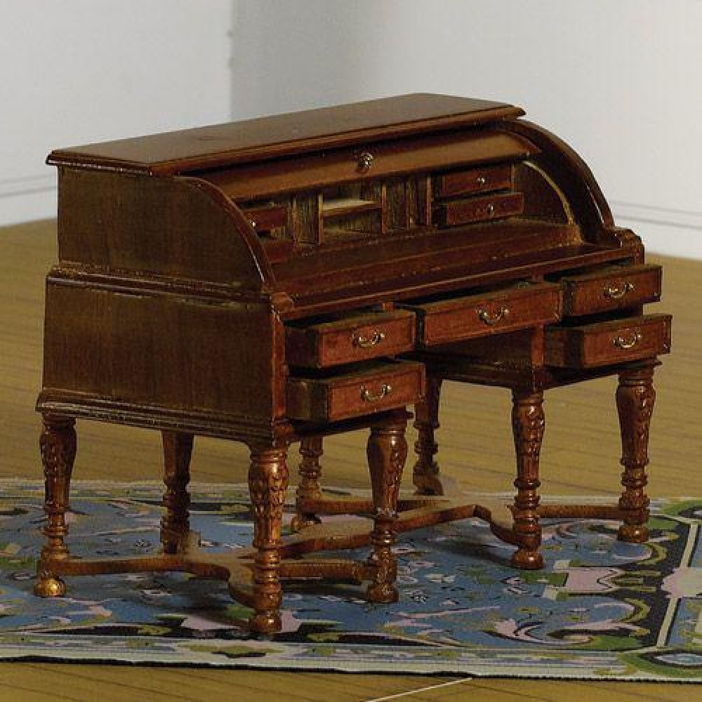 The Dolls House Emporium Walnut Roll Top Writing Desk