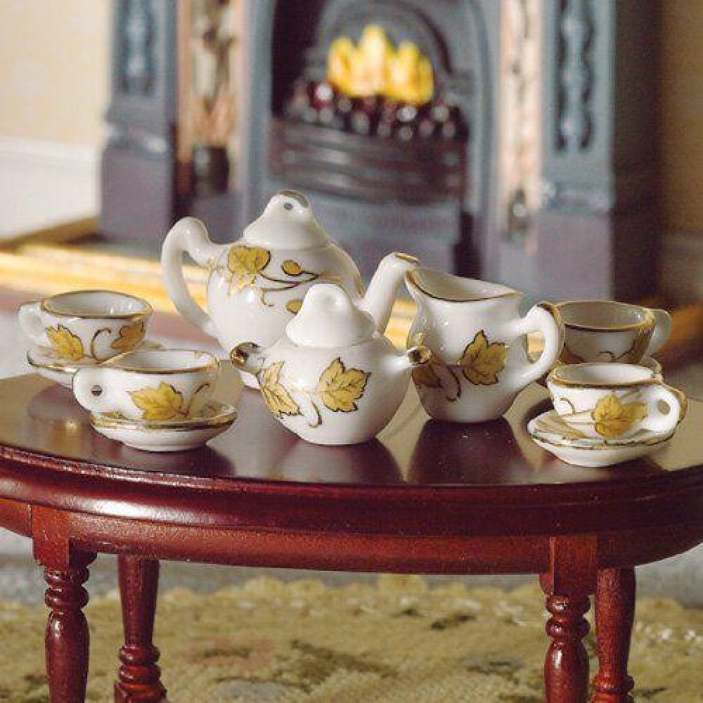 The Dolls House Emporium Gold Leaf Tea Set, 13 pcs