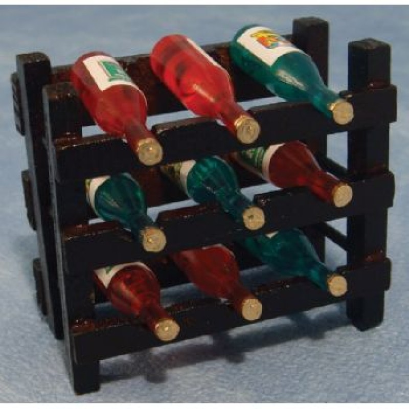 Wood Wine Rack and 9 Bottles