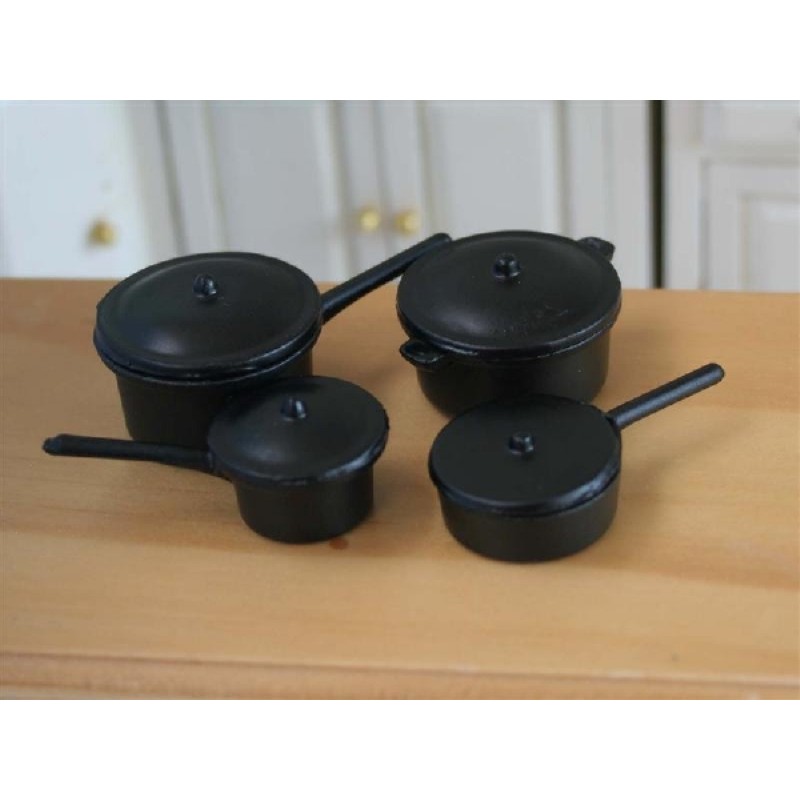 Set of 4 Black Saucepans