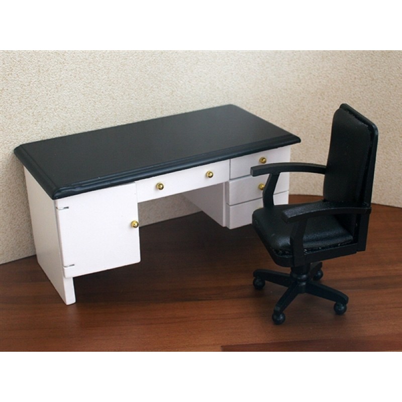 The Wonham Collection White Leather Top Desk and Swivel Chair