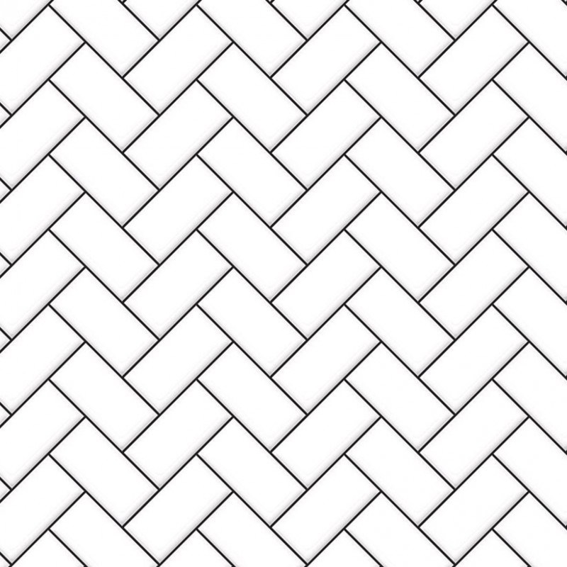 Embossed White Herringbone Metro Tiles Dark Grout A3