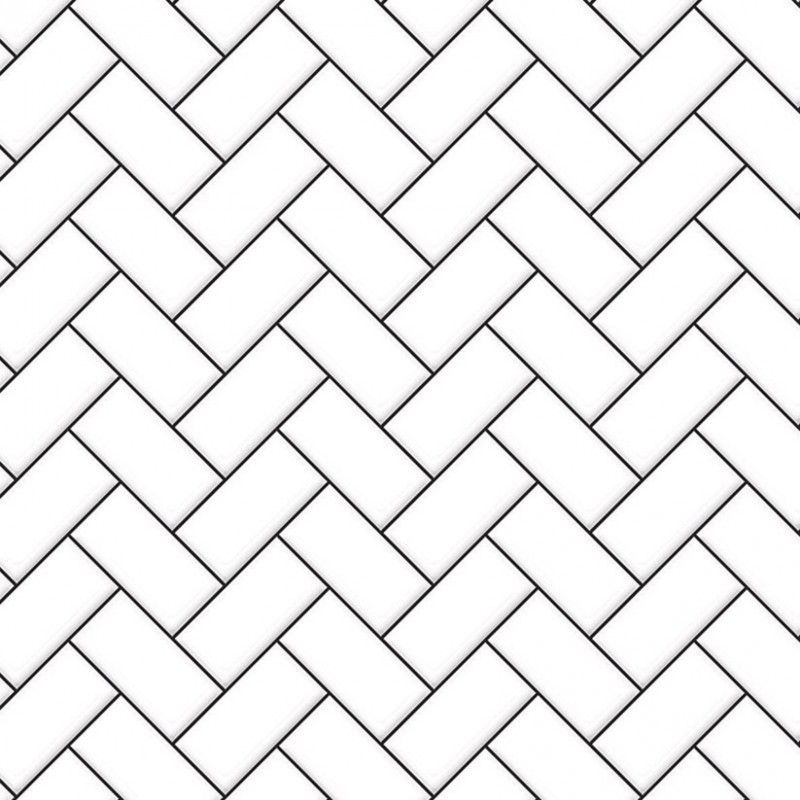 Embossed White Herringbone Metro Tiles Dark Grout A3