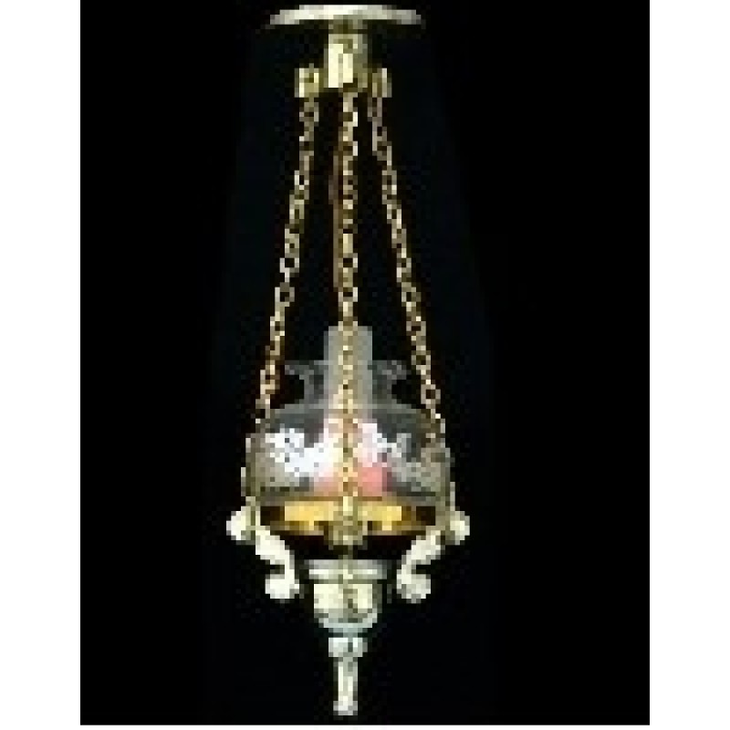 Fine Detail Gold Hanging Lamp with Glass Shade